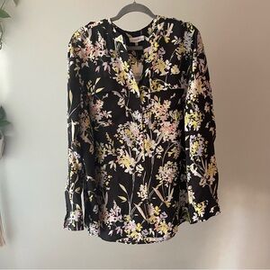 Calvin Klein Black Floral Woman’s Blouse Size 1X Buttons Long Sleeves NWT